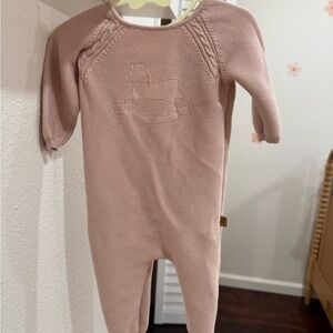 Pink Knit Baby One-Piece with Rocking Horse Detail